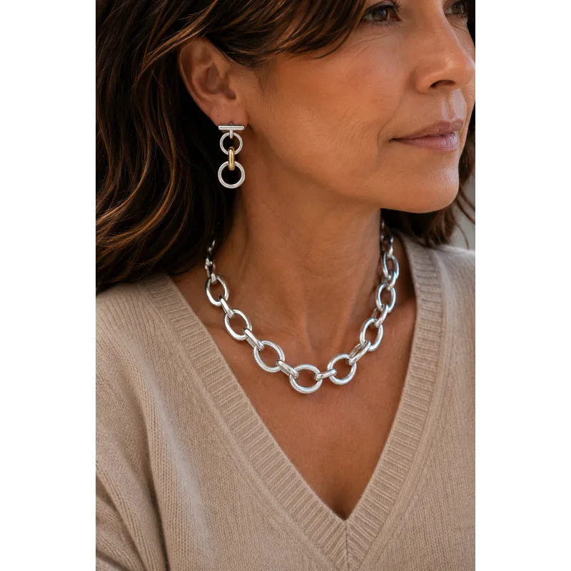 Secret de Cuir N°1731 collier ovale strié plaqué argent