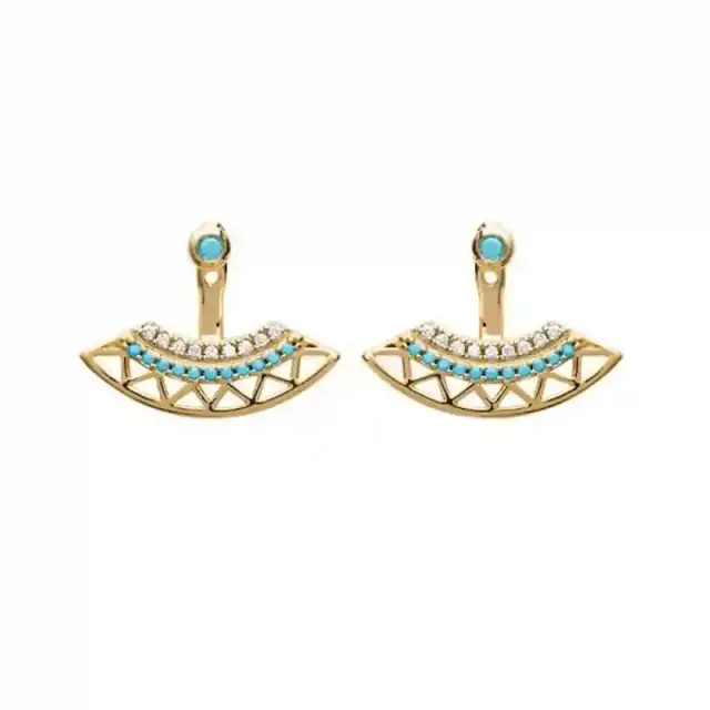Oriana France contour de lobe turquoise boucles d’oreilles plaqué or