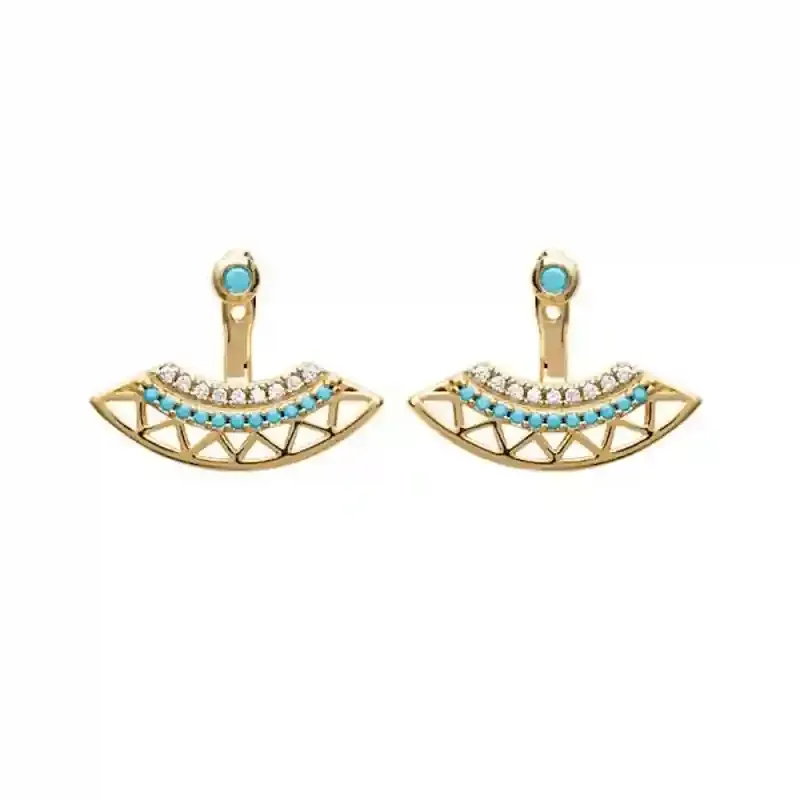 Oriana France contour de lobe turquoise boucles d’oreilles plaqué or