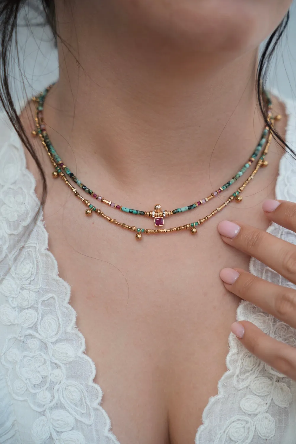 Cloralys Aliénor collier hématite turquoise 44 cm