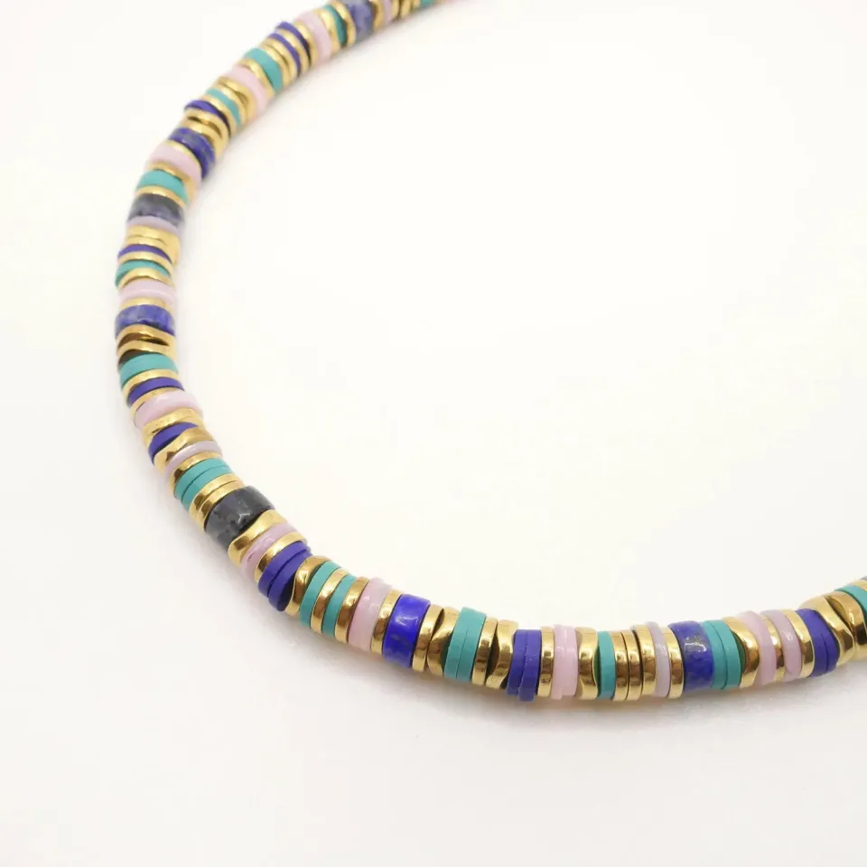 Cloralys Elwood bleu collier 37 cm perles heishi