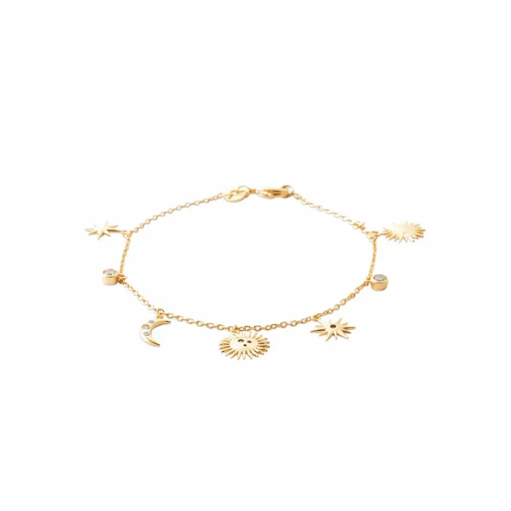 Oriana France lune soleil étoile bracelet plaqué or breloques