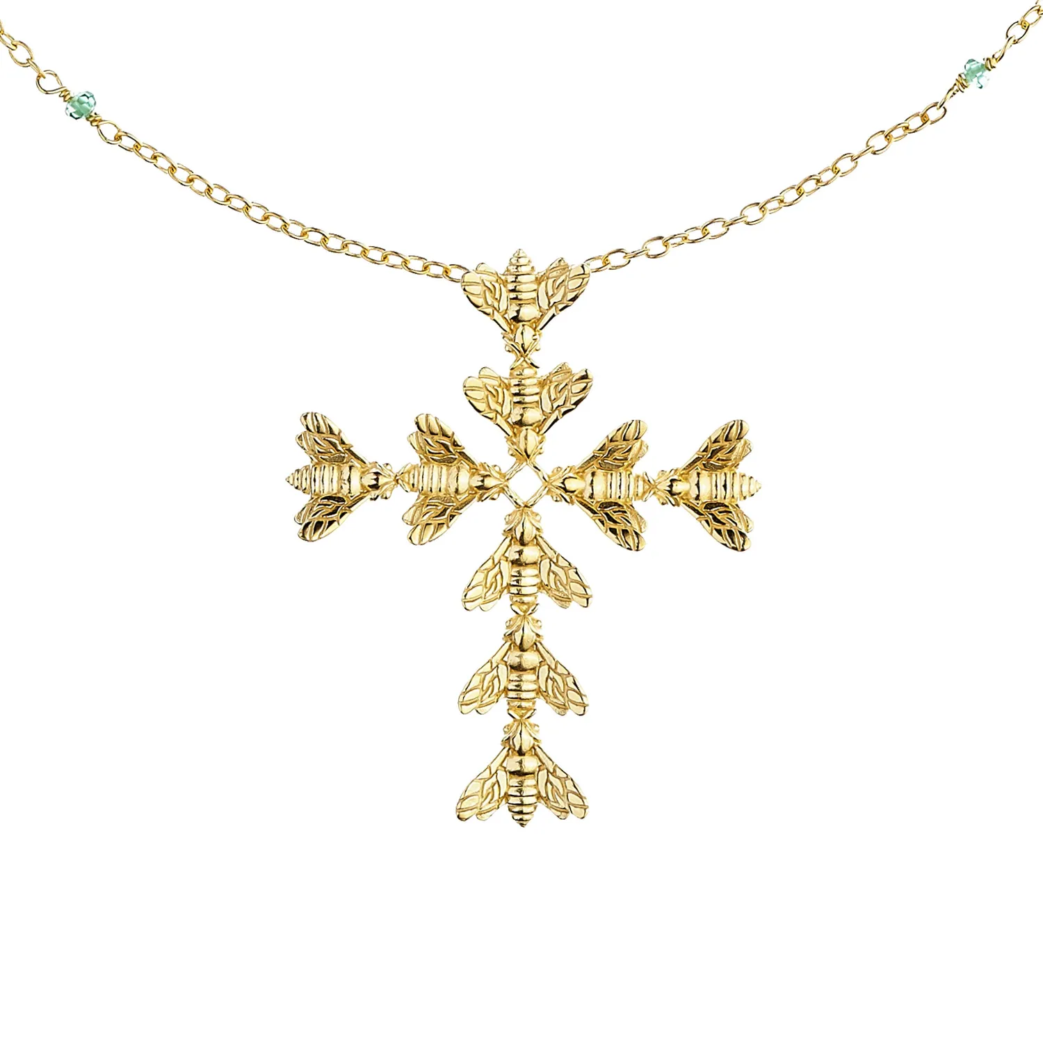 Lorella Tamberi Bee Queen croix collier zircons verts