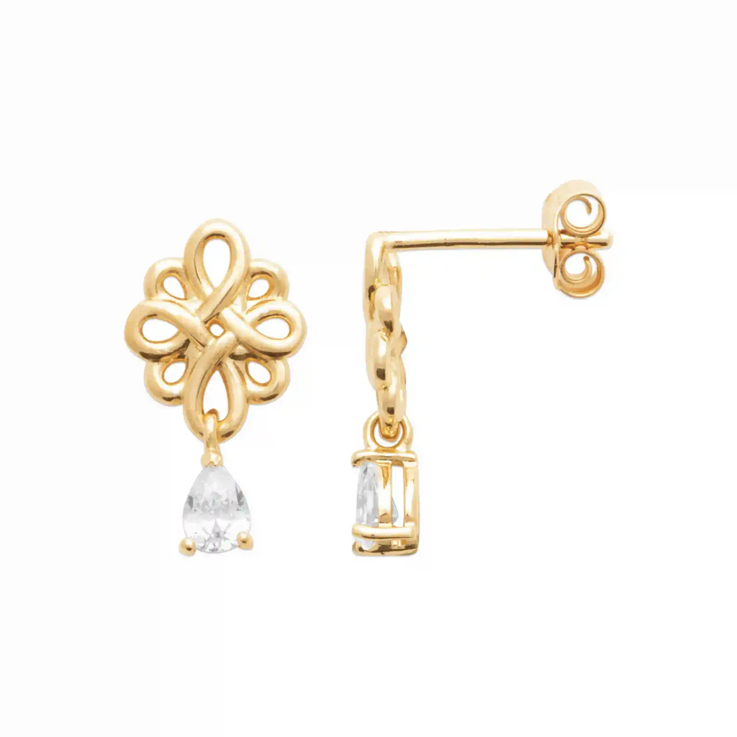Oriana France Fleur boucles plaqué or goutte strass