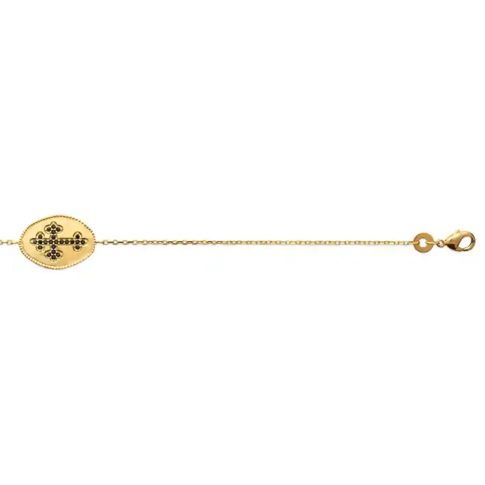 Oriana France croix noire bracelet plaqué or pierres
