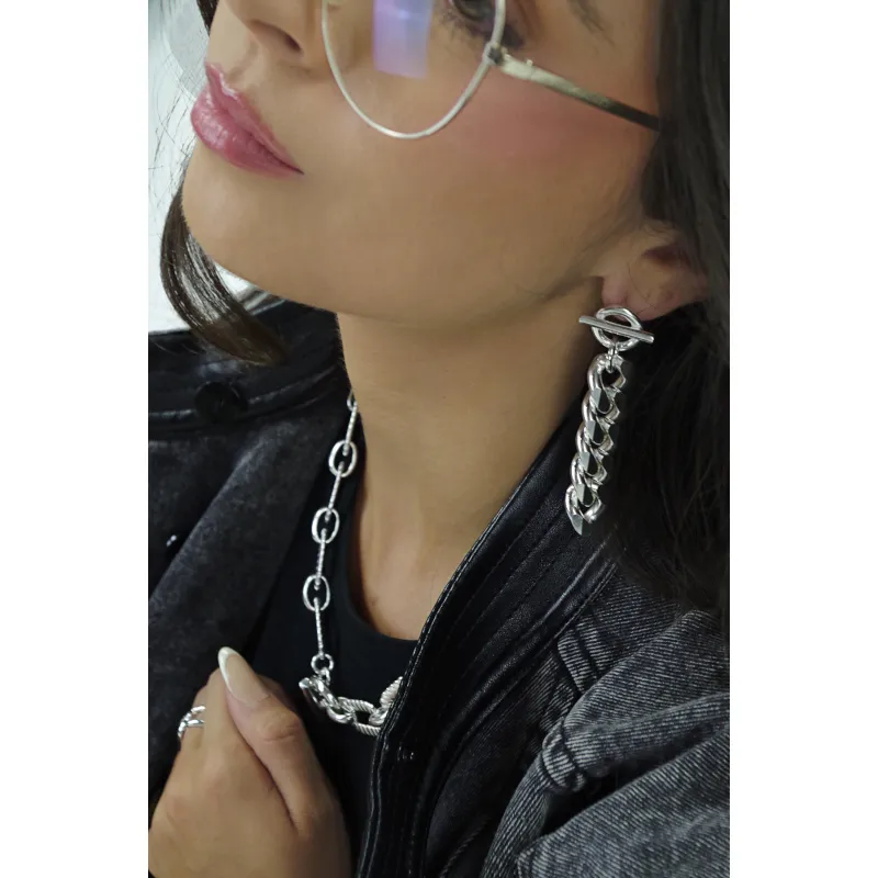 Secret de Cuir N°1516 boucles gourmette pendantes plaqué argent