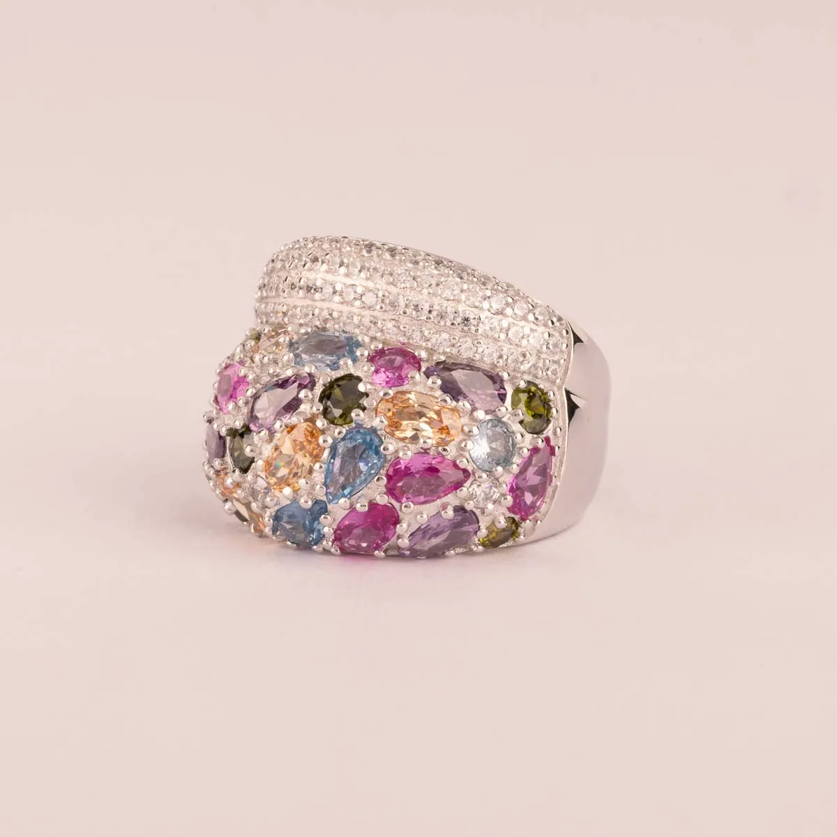 ULTIMA EDIZIONE bague large pavé zircons multicolores