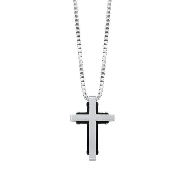 s.Oliver collier homme croix noire acier classique
