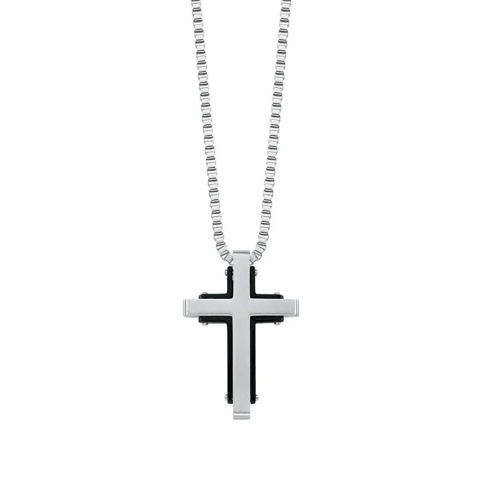 s.Oliver collier homme croix noire acier classique