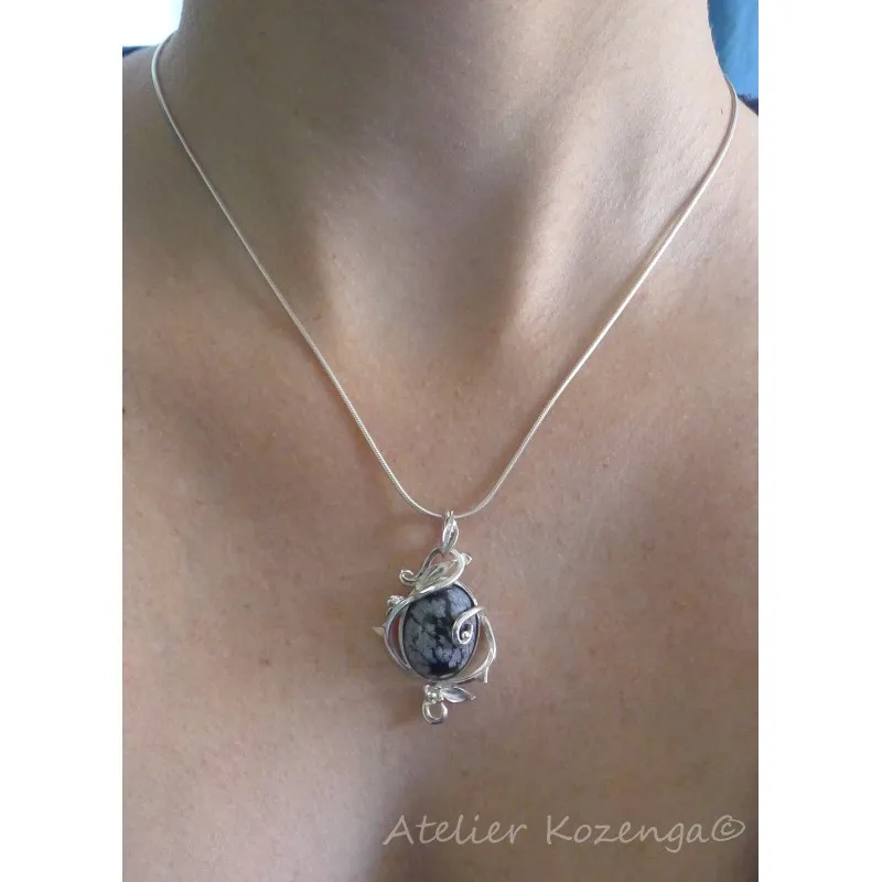 L'Atelier Kozenga Eleniel pendentif argent obsidienne 20x15 mm
