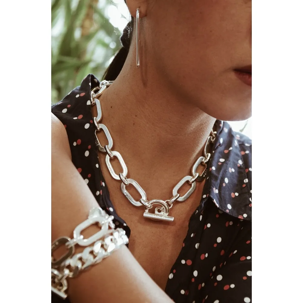 Secret de Cuir N°922 bracelet mailles ovales argenté