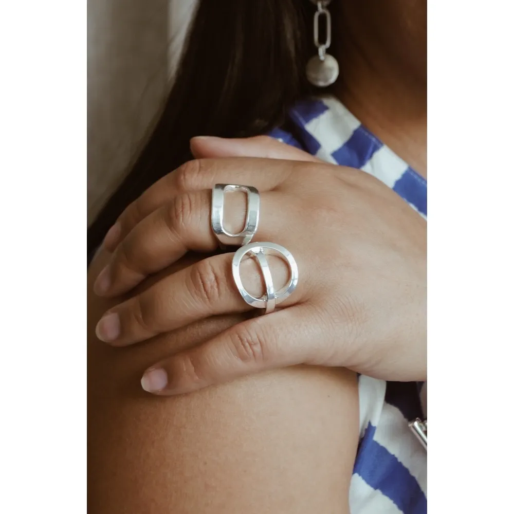 Secret de Cuir N°608 bague géométrique argentée