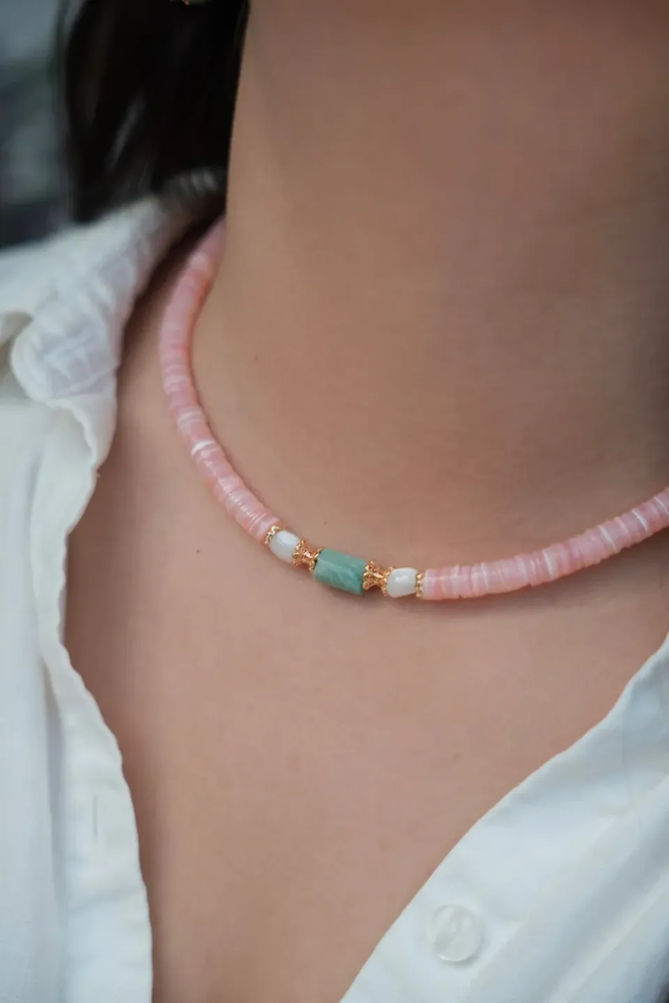 Cloralys Marjane collier amazonite rose 36 cm