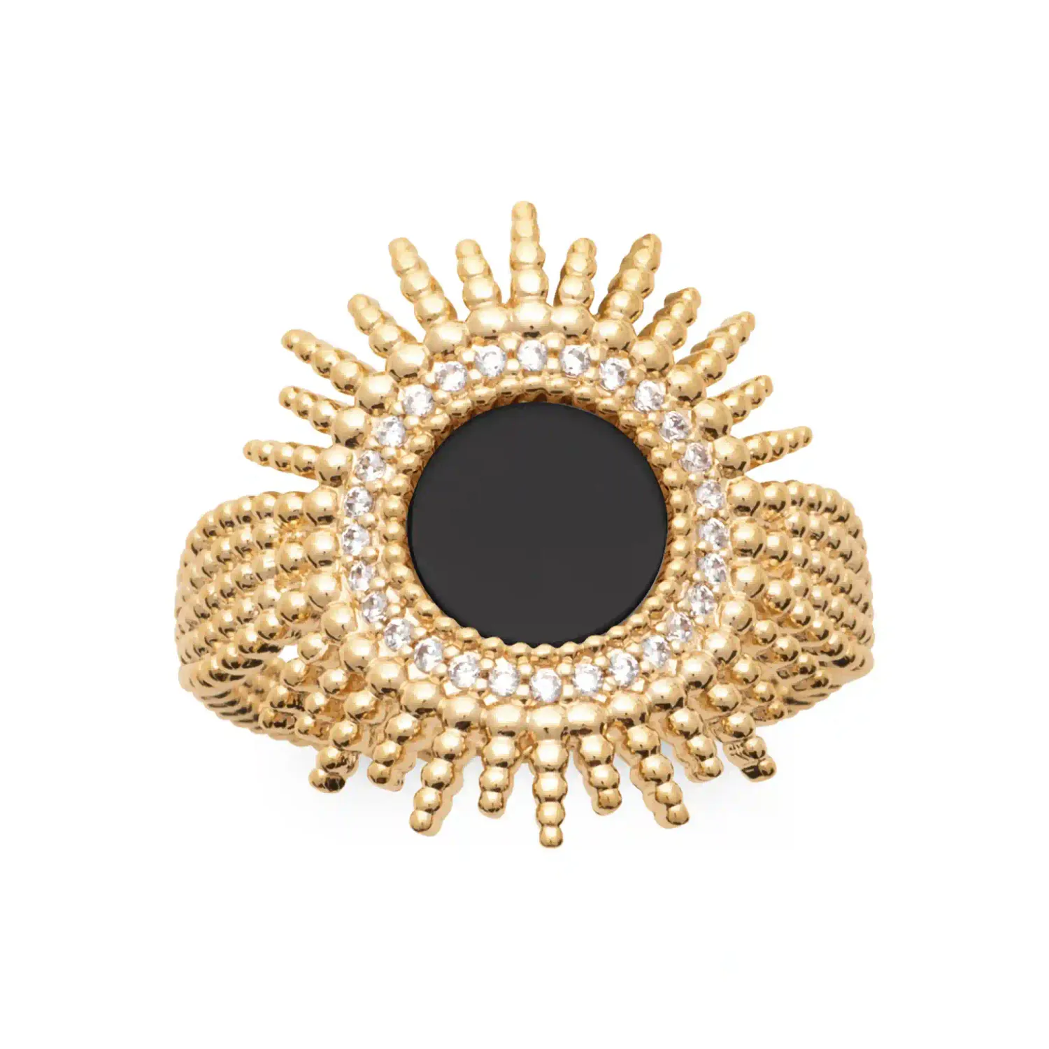 Oriana France bague soleil agate zircons plaque or