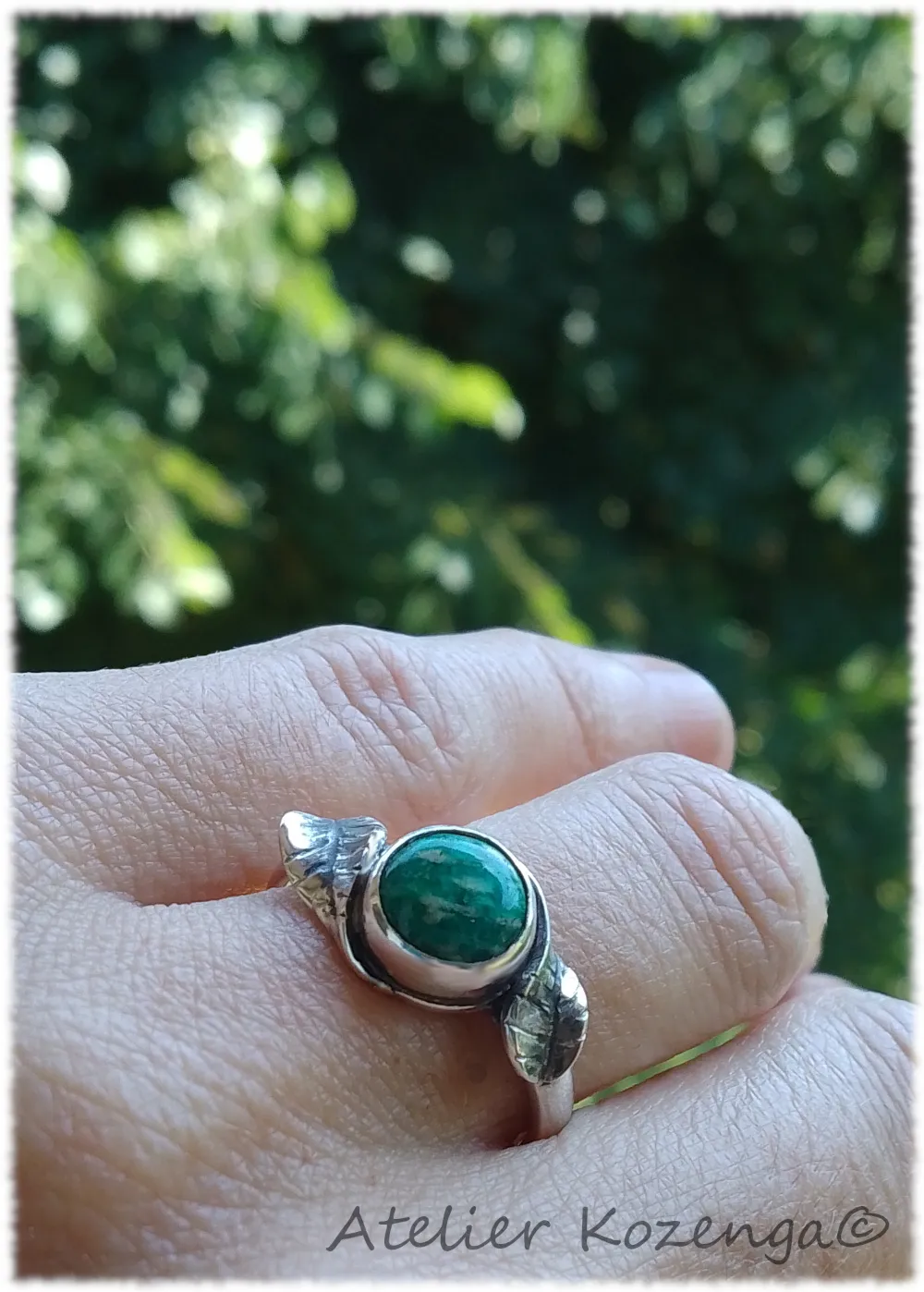 L'Atelier Kozenga bague Amazonite taille 56 argent feuilles