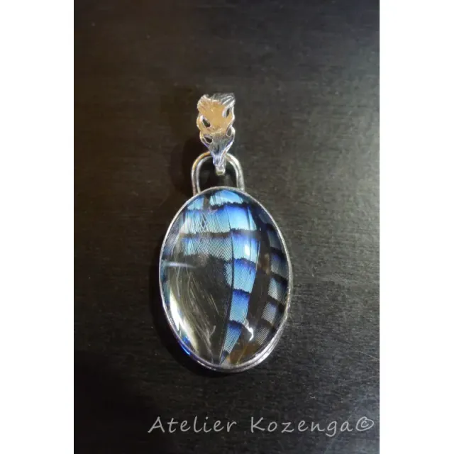 L'Atelier Kozenga Geai pendentif argent plumes bleues
