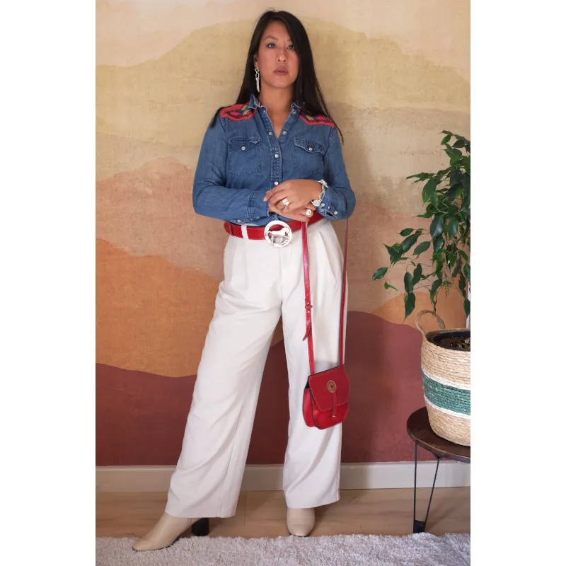 Secret de Cuir besace cuir rouge rabat pailleté 18 cm