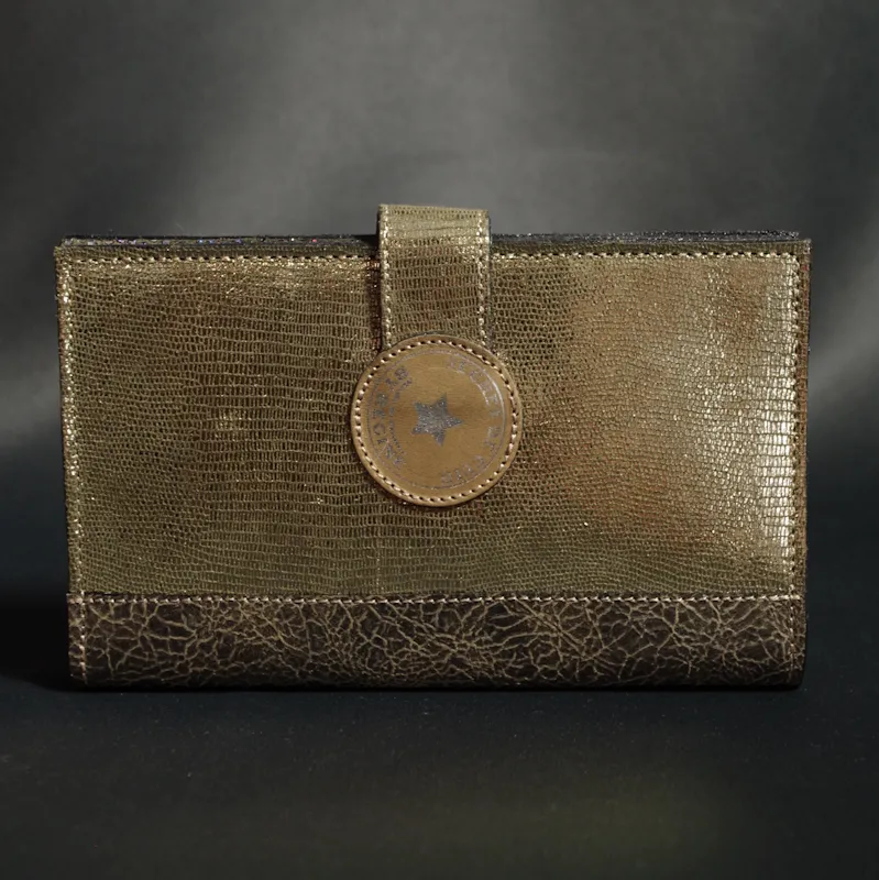 Secret de Cuir portefeuille PM bouton noir et doré cuir