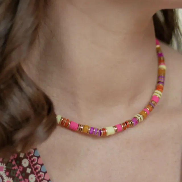 Cloralys Pia collier heishi 38 cm orange rose
