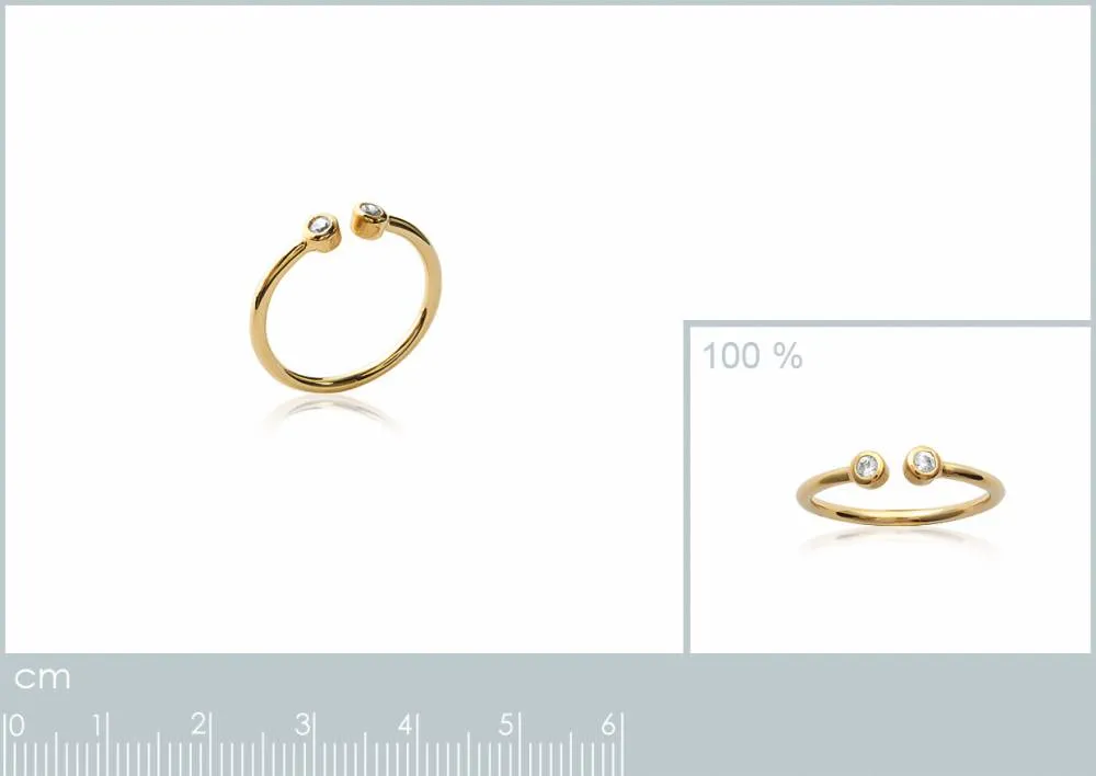 Oriana France 2 Zircons bague ouverte plaqué or