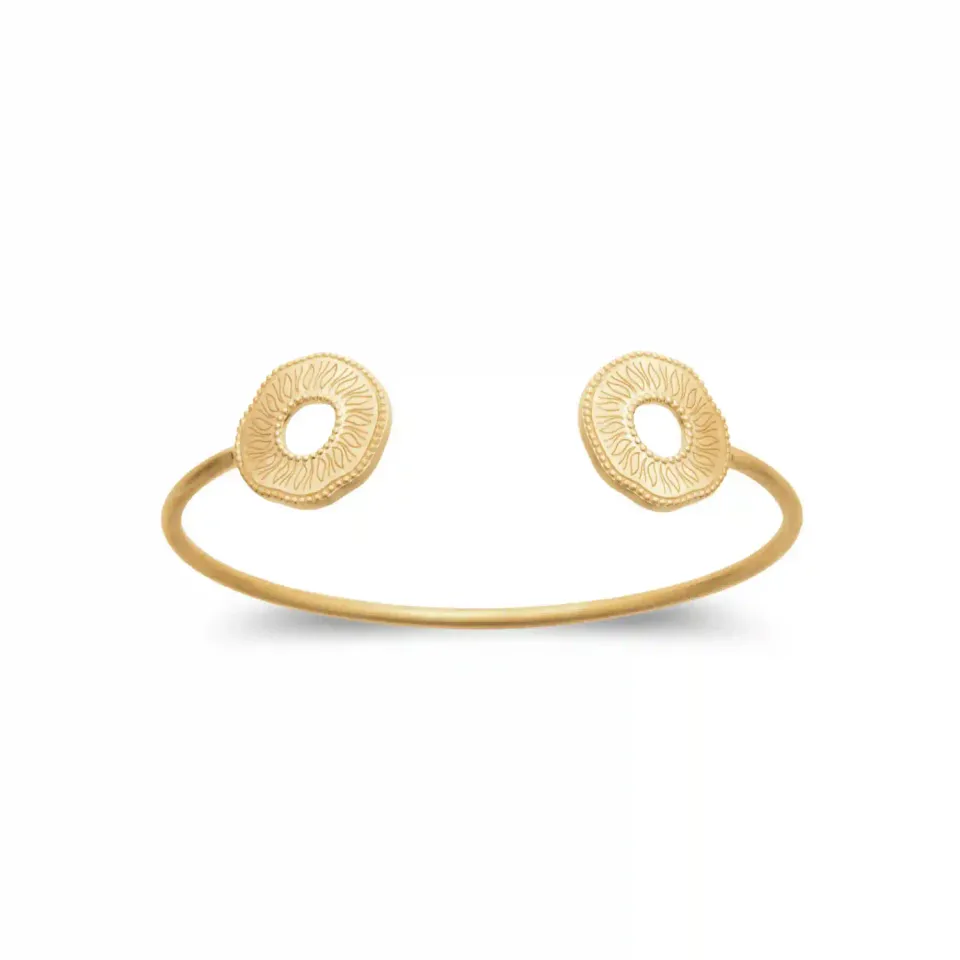 Oriana France anneau bracelet jonc plaqué or motif solaire