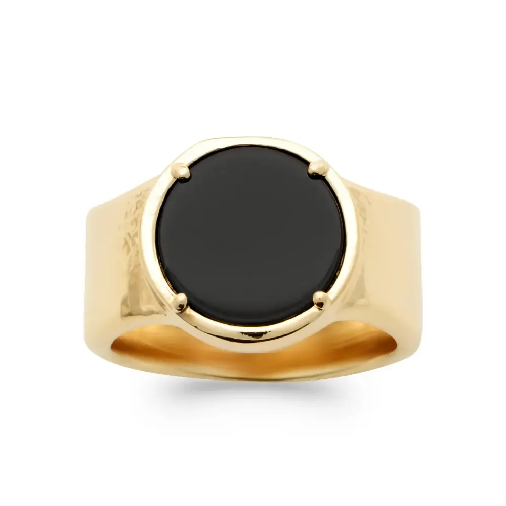 Oriana France chevalière onyx bague plaqué or pierre noire