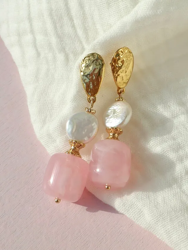 Cloralys Marilou boucles d'oreilles perles roses 5 cm