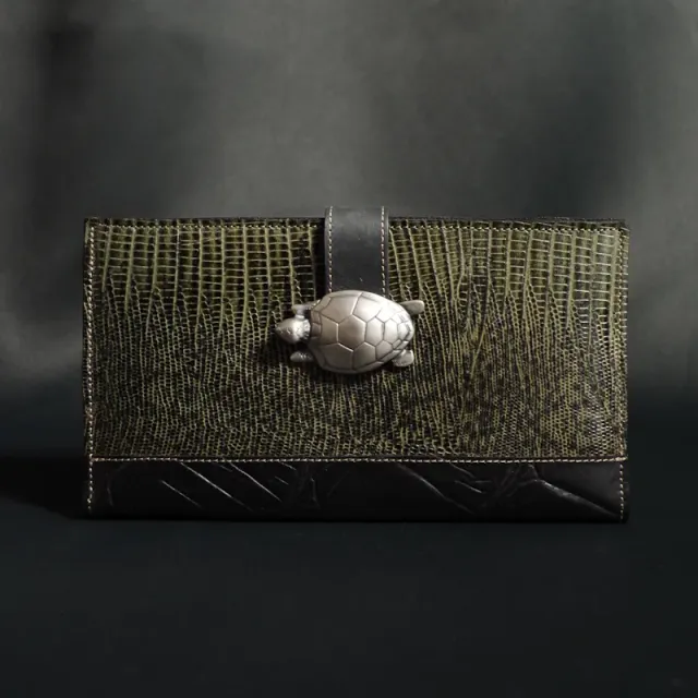 Secret de Cuir portefeuille GM tortue kaki cuir vache