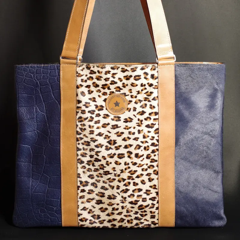 Secret de Cuir totebag PM sac cuir léopard marine
