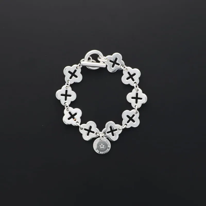 Secret de Cuir N°1534 bracelet 4 feuilles argenté