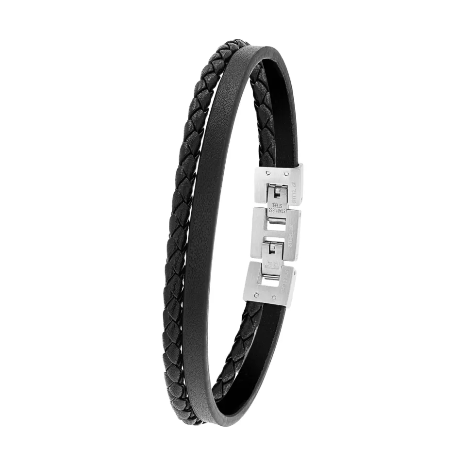 s.Oliver bracelet cuir noir homme acier 20 cm
