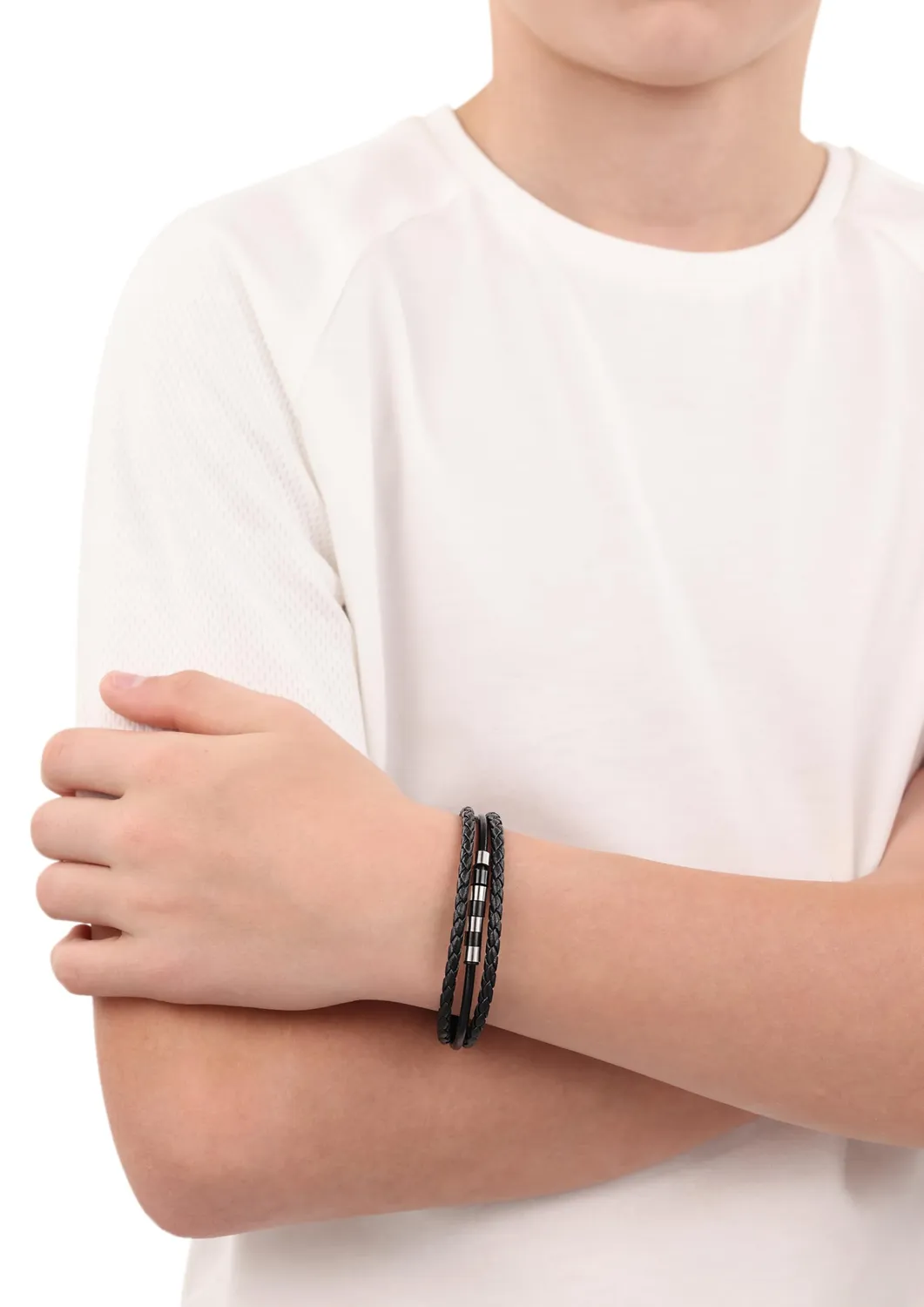 s.Oliver Bracelet Garçon Cuir Acier Moderne Cadeau