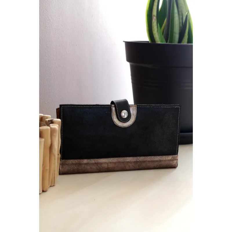 Secret de Cuir portefeuille GM cuir bouton noir 21,5 cm