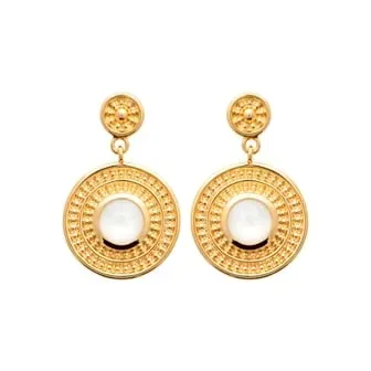 Oriana France pierre de lune boucles pendantes plaqué or