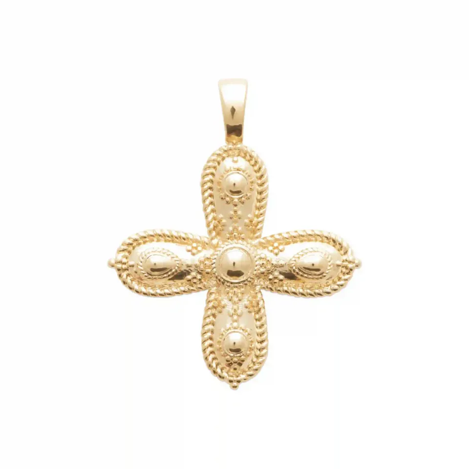 Oriana France pendentif croix religieuse plaqué or 18 carats