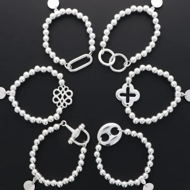 Secret de Cuir N°921 bracelet perles élastique argent