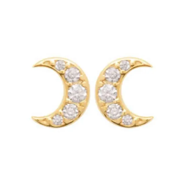 Oriana France lune clous d'oreilles plaqué or diamants