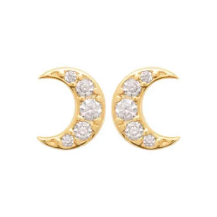 Oriana France lune clous d'oreilles plaqué or diamants