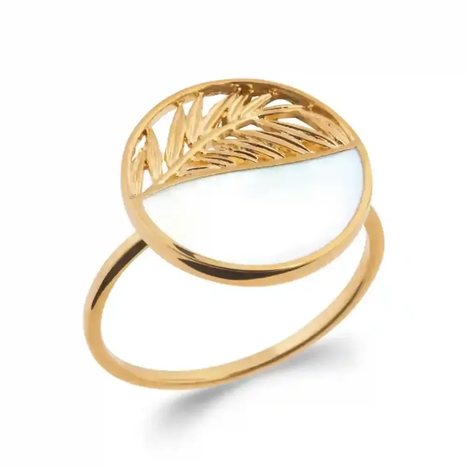 Oriana France bague palmier nacre plaqué or 18 carats