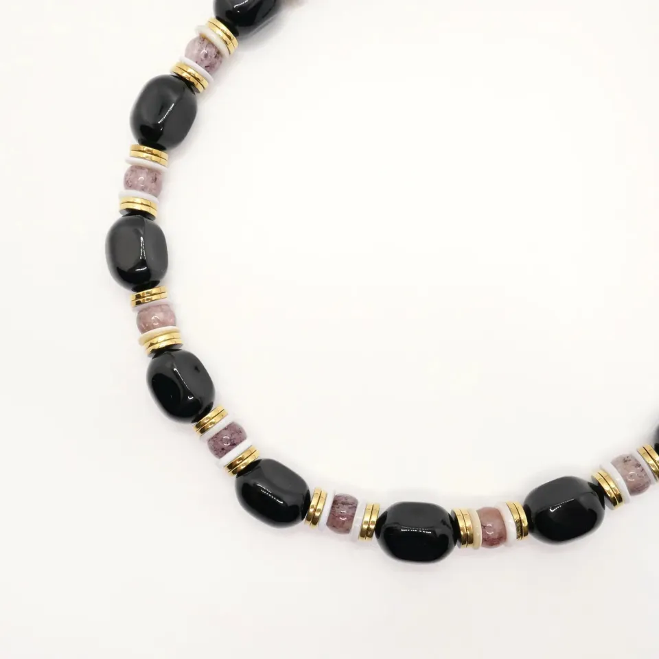 Cloralys Hortense collier jade quartz rose doré
