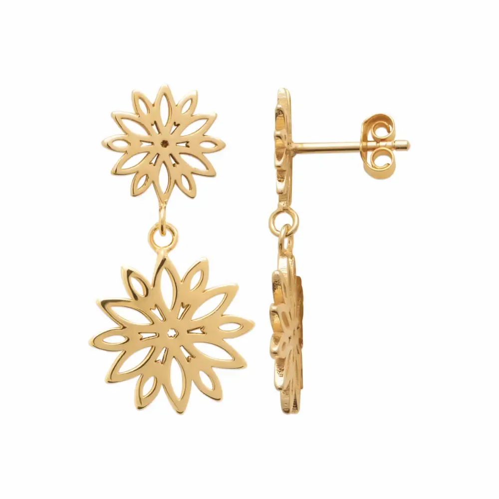 Oriana France boucles pendantes fleur ajourée plaqué or hypoallergénique
