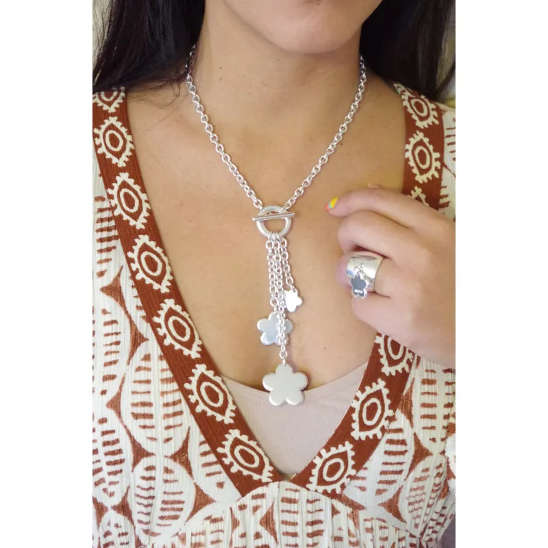 Secret de Cuir N°1427 collier 3 fleurs plaqué argent