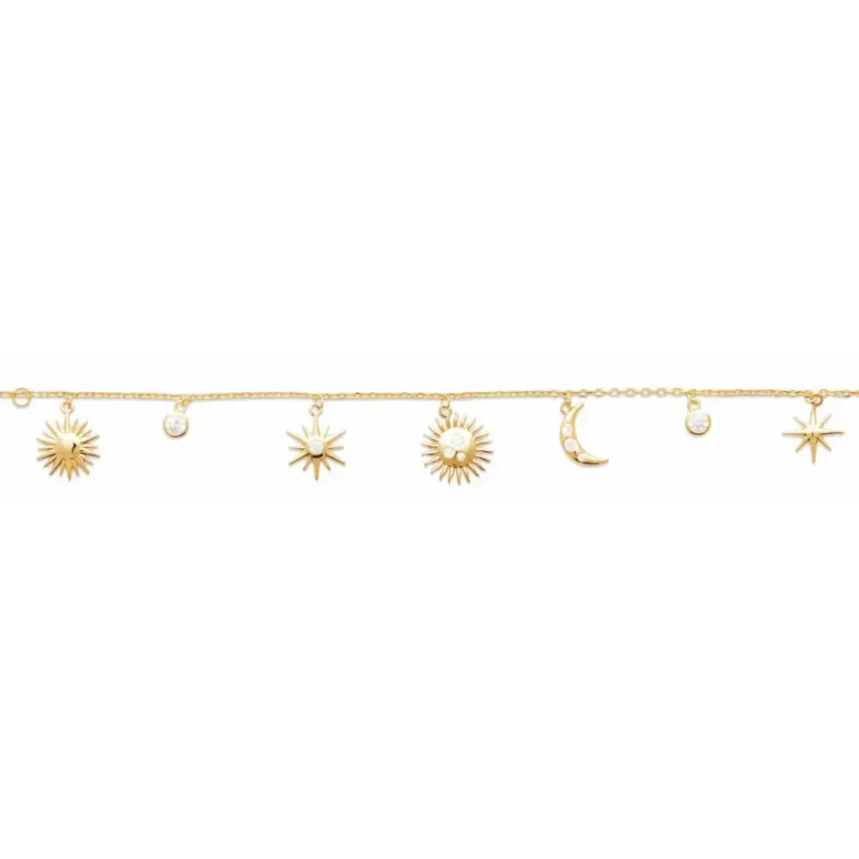 Oriana France lune soleil étoile bracelet plaqué or breloques