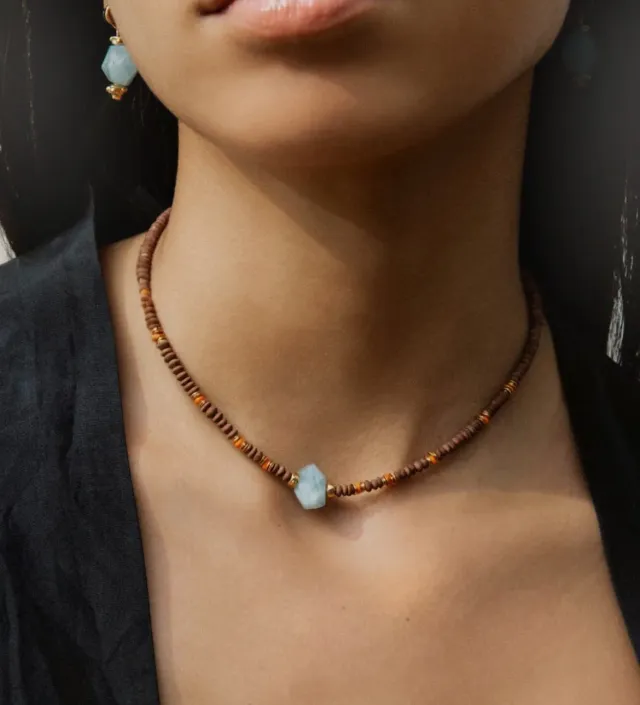 Elise Tsikis Horsesa collier perles jaspe 34,5 cm