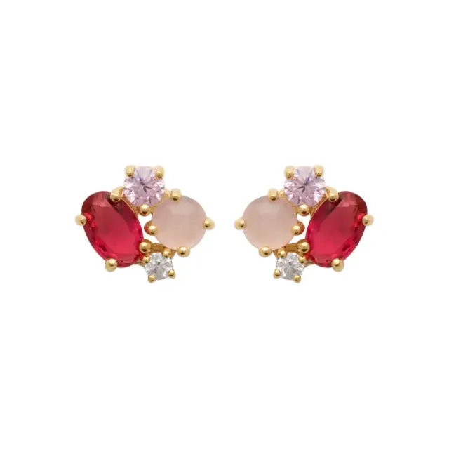 Oriana France Clous d'oreilles plaqué or rubis quartz rose