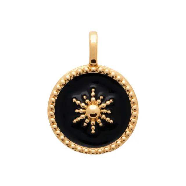 Oriana France pendentif soleil laque noire plaqué or