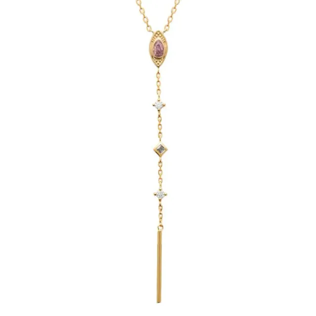 Oriana France Collier Cravate Oeil Quartz Rose Plaqué Or