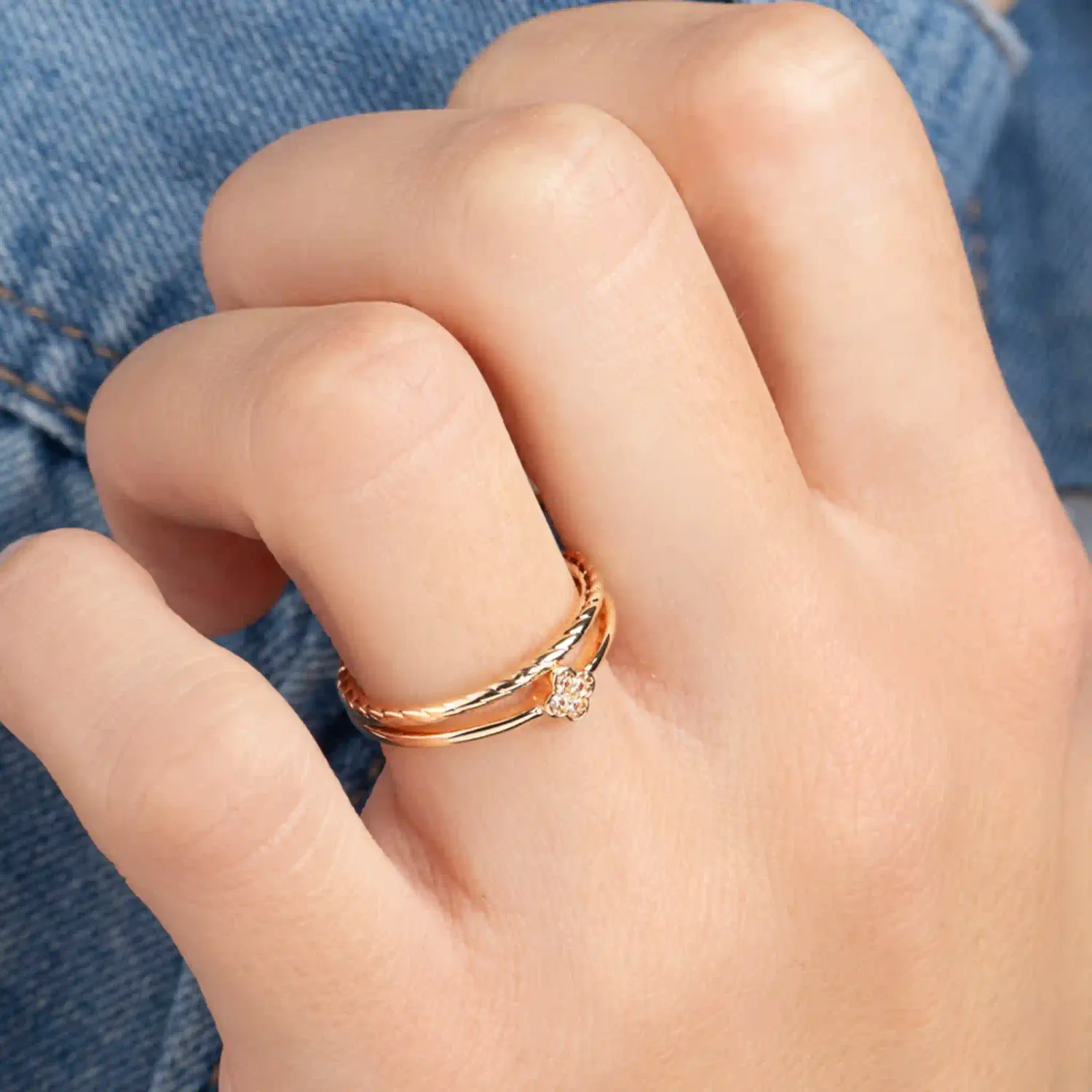 Oriana France croix double rang bague plaqué or 18 carats