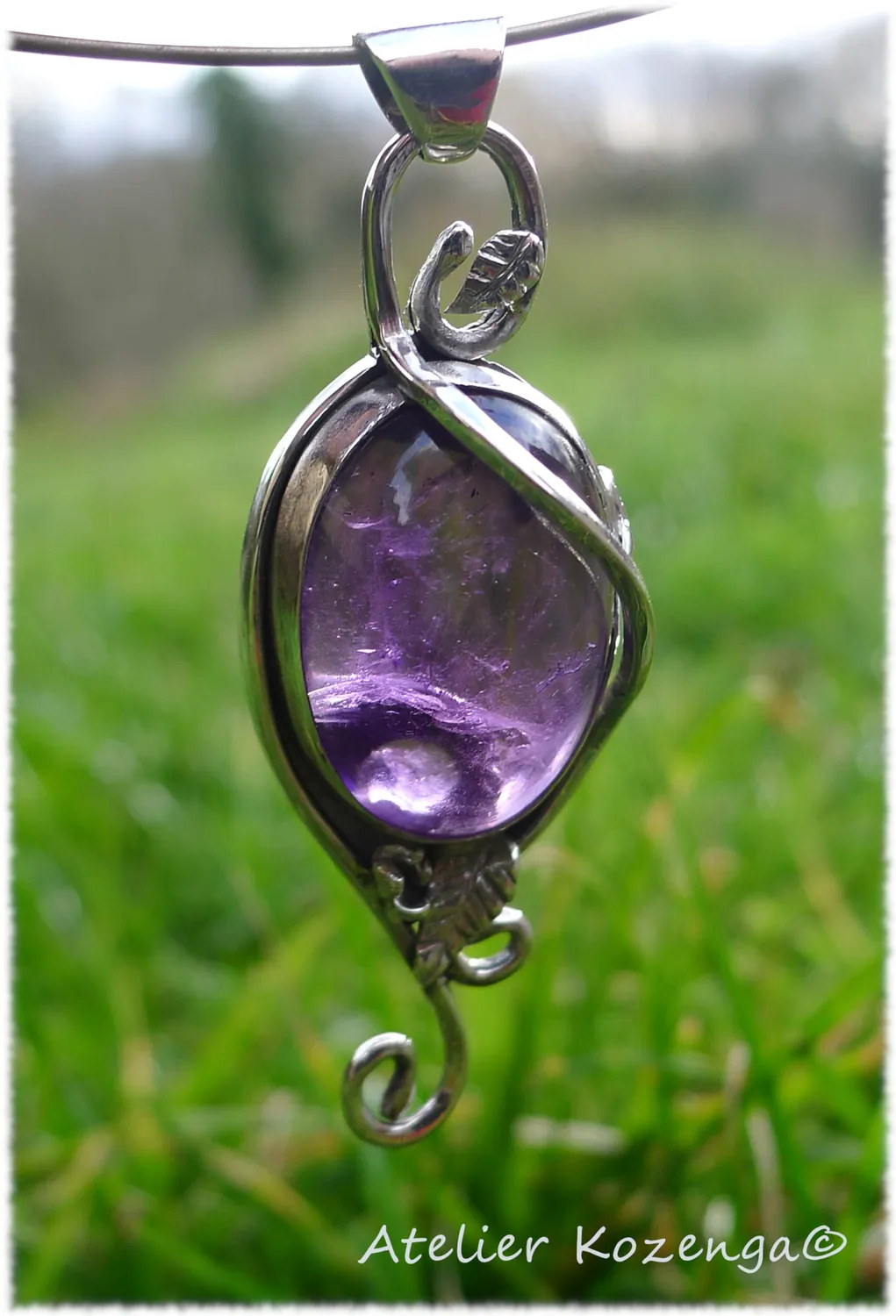L'Atelier Kozenga Améthyste parure argent pendentif boucles