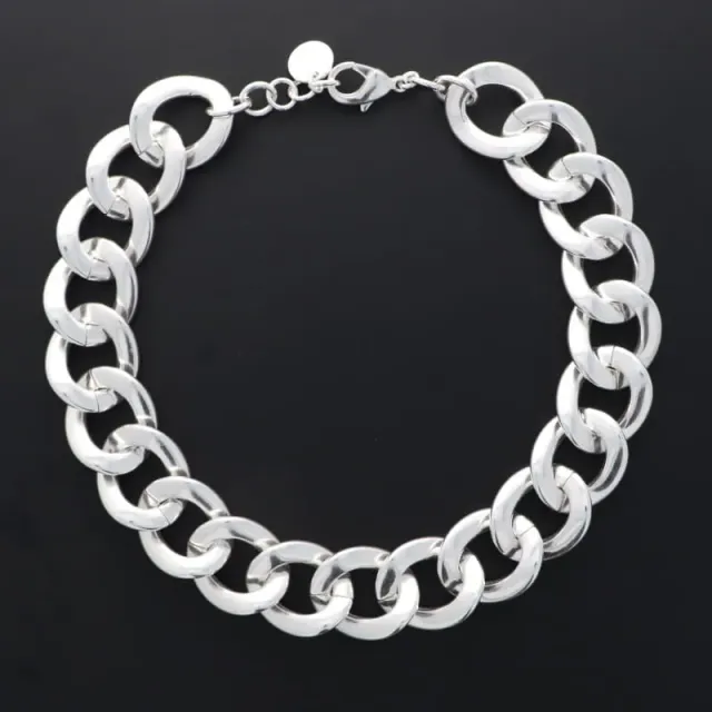 Secret de Cuir N°1566 collier gourmette XL plaqué argent